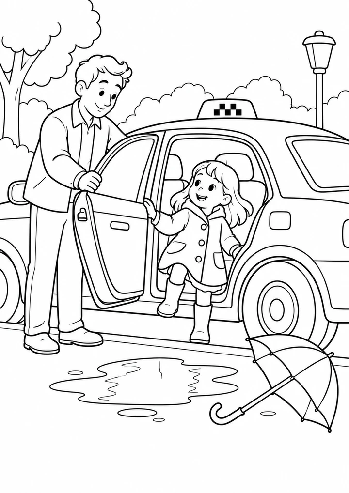 Le taxi au grand parapluie