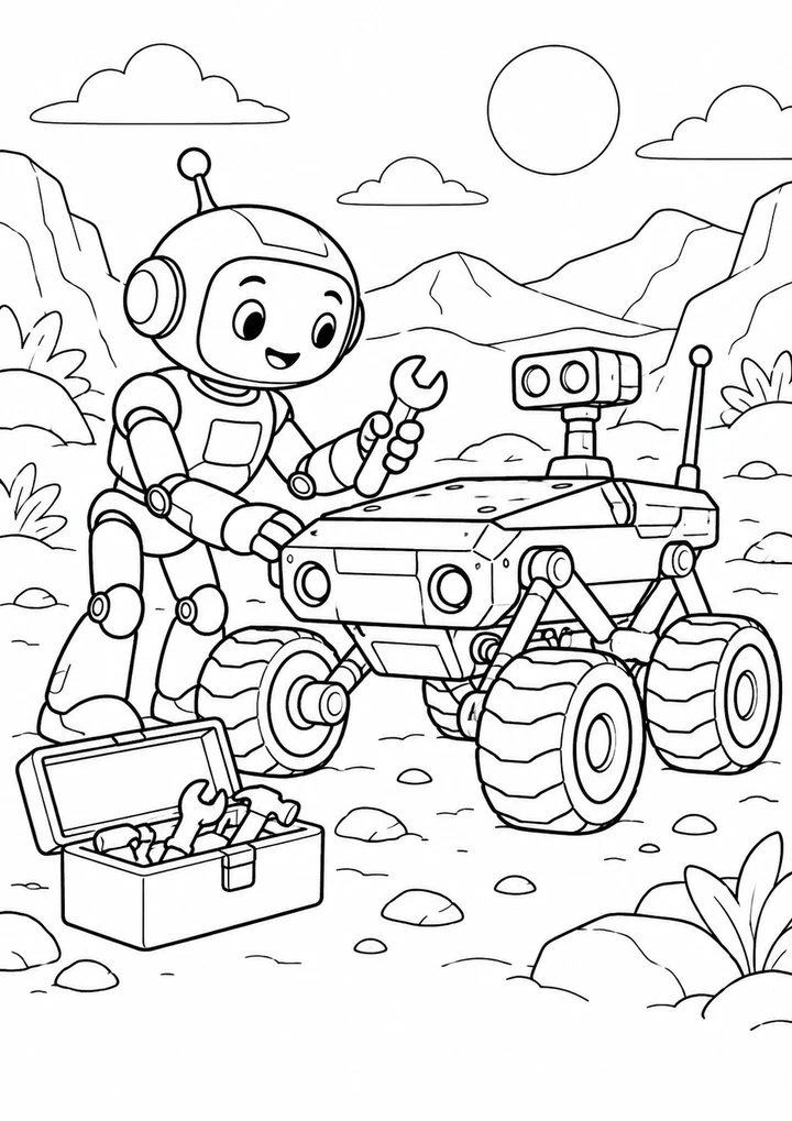 Le robot répare le petit rover