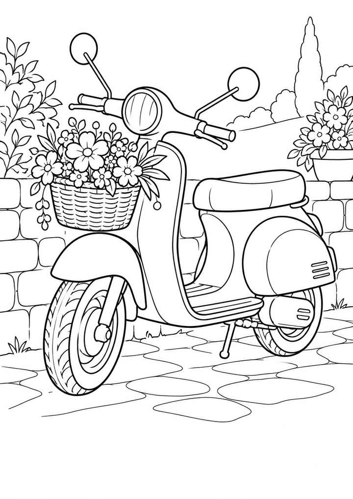 Le scooter au panier de fleurs