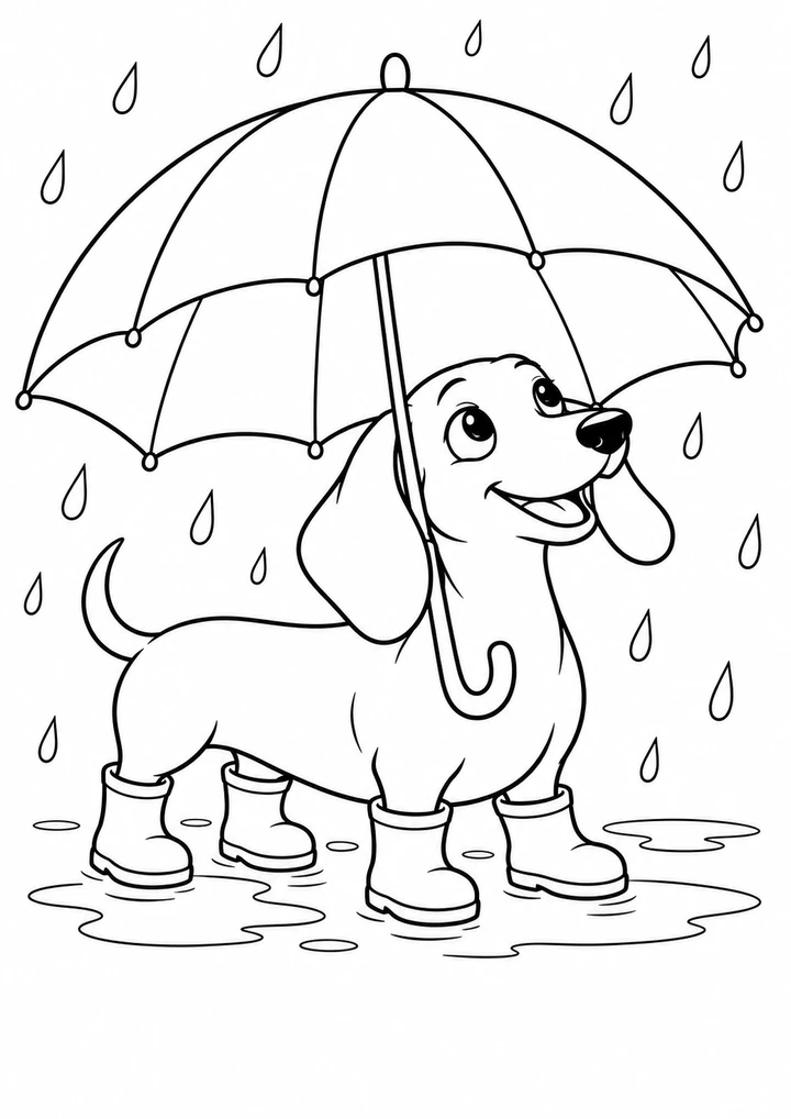 Le teckel sous le grand parapluie