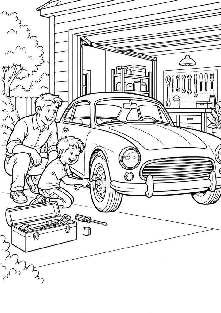 Le coupé ancien devant le garage