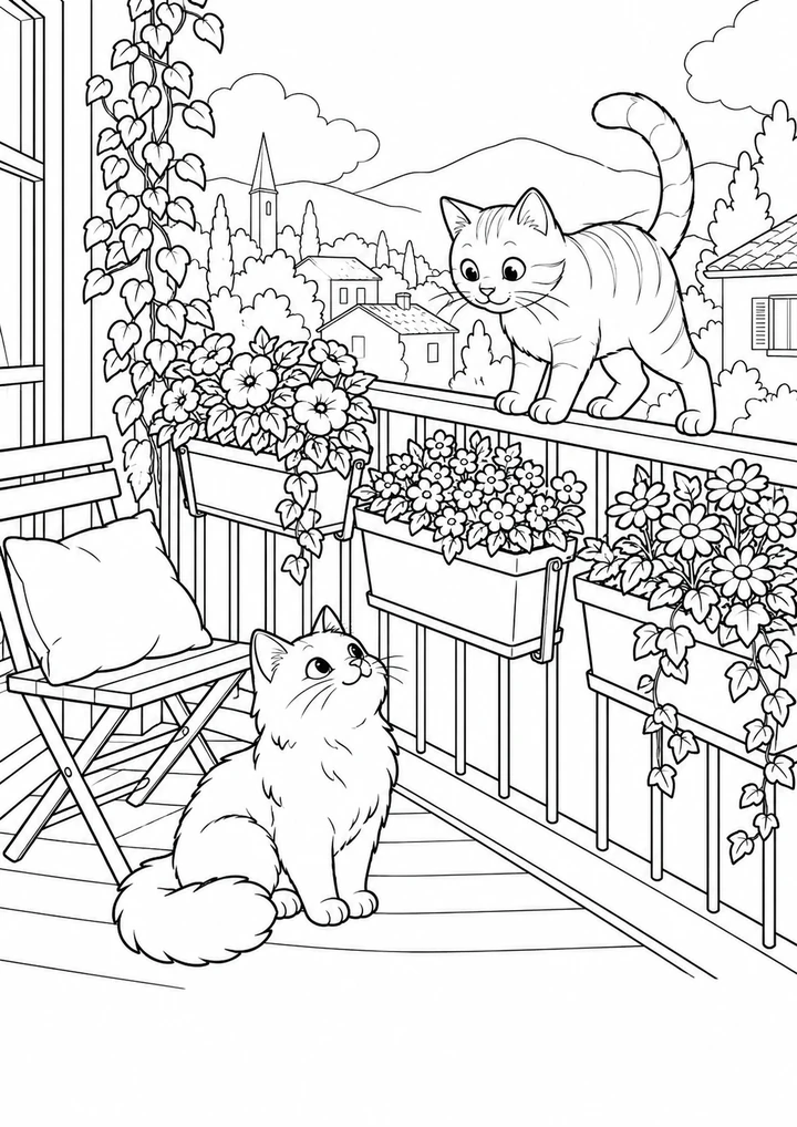 Les chats au balcon fleuri