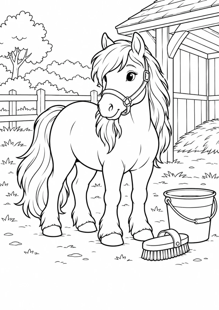 Le poney et la brosse douce