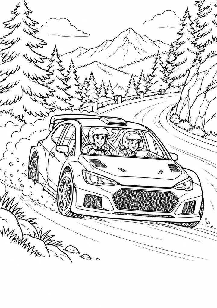 La voiture de rallye au virage des sapins
