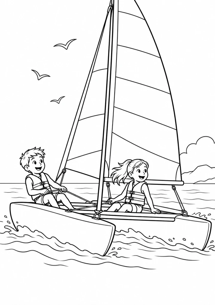 Le catamaran aux voiles géométriques