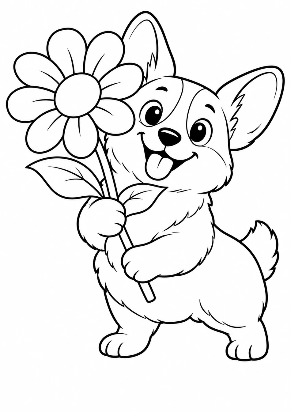 Le corgi et sa fleur