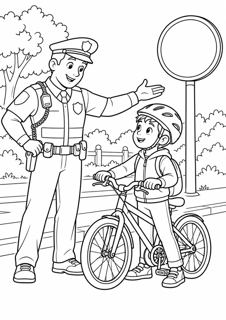 Le policier aide le cycliste