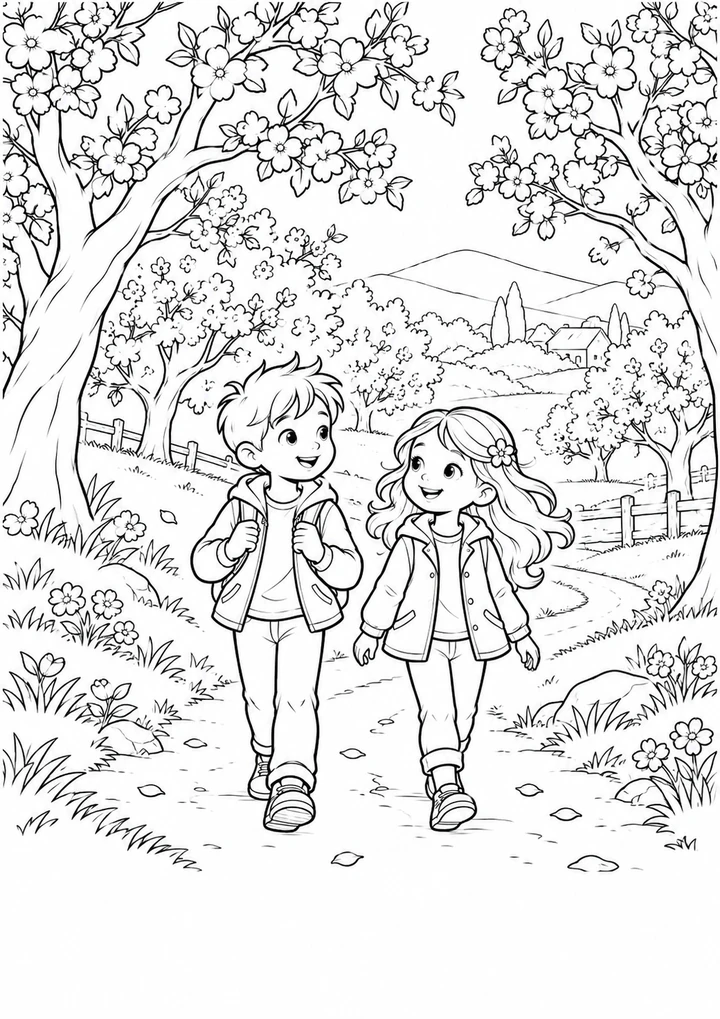La promenade dans le verger fleuri