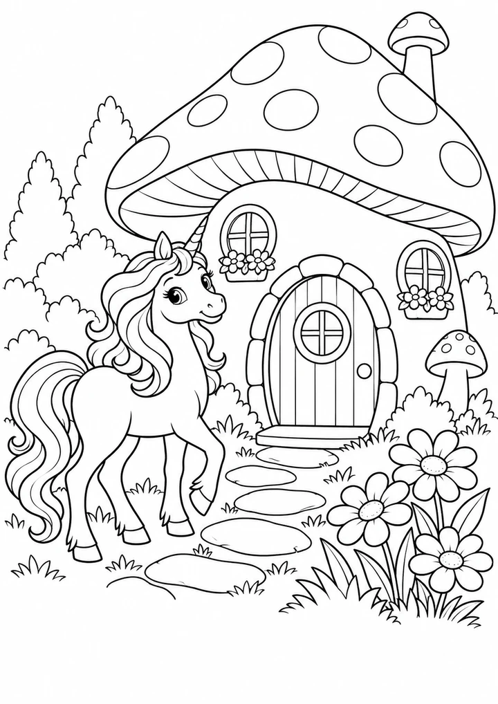 La licorne et la maison champignon