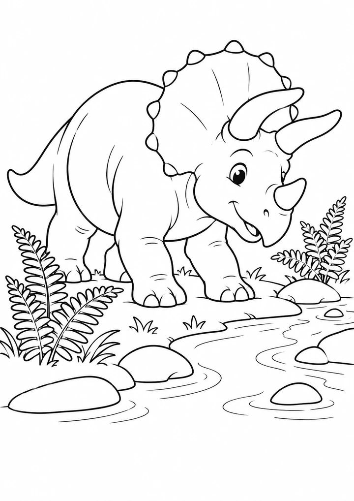 Le tricératops au bord du ruisseau