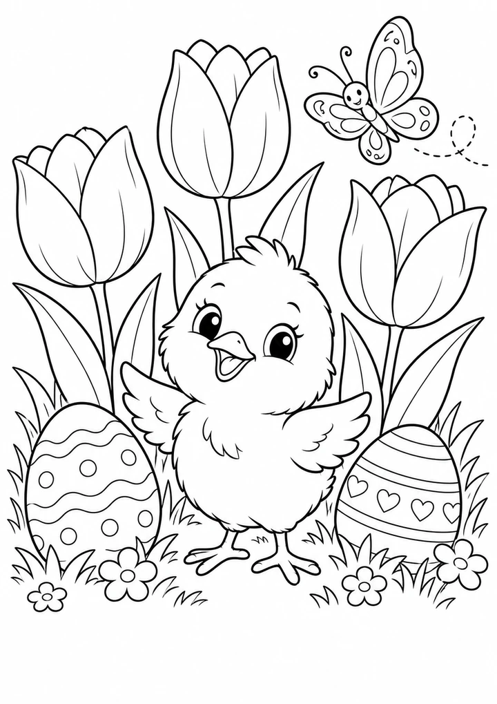 Le poussin et les tulipes