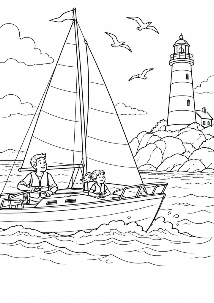 Le voilier au phare rayé