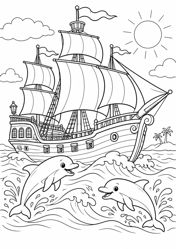 Le galion et les dauphins