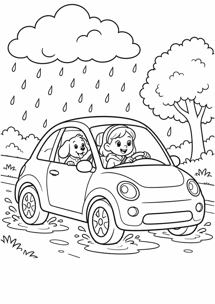 La voiture dans les flaques
