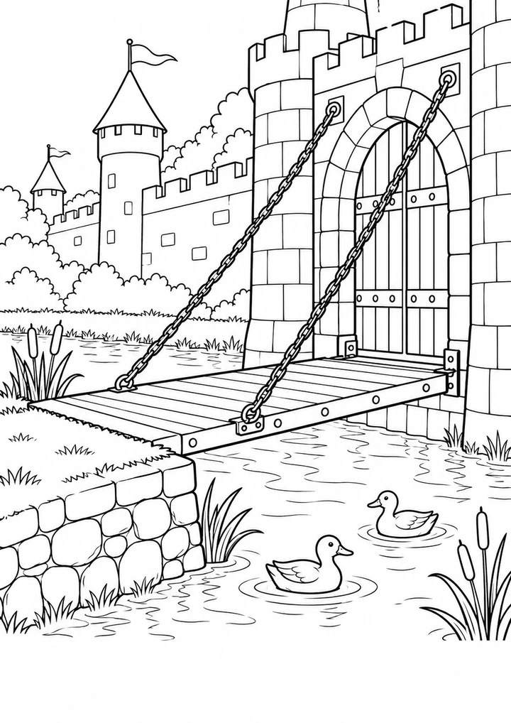 Le pont-levis et les canards du fossé
