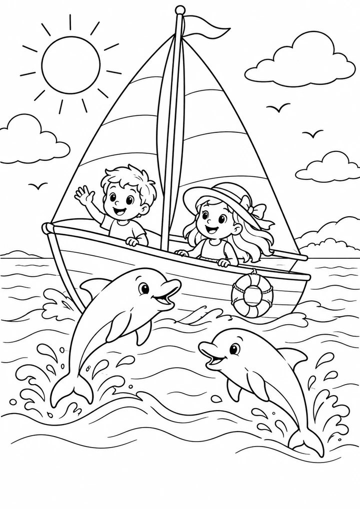 Le voilier et les dauphins