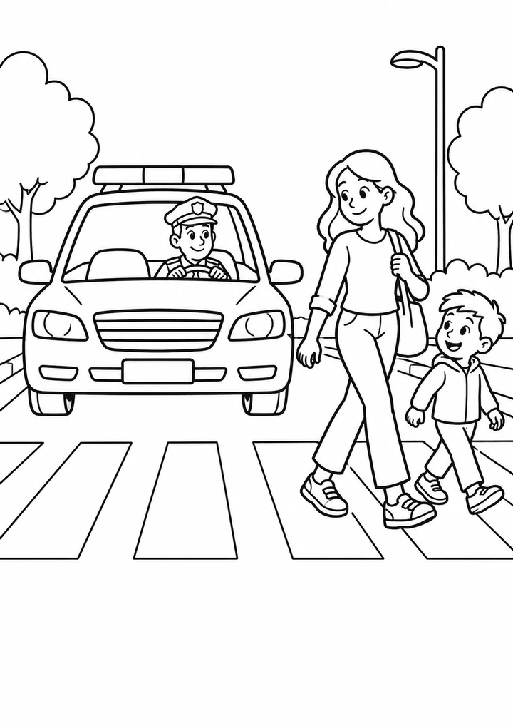 La voiture de police et le passage piéton