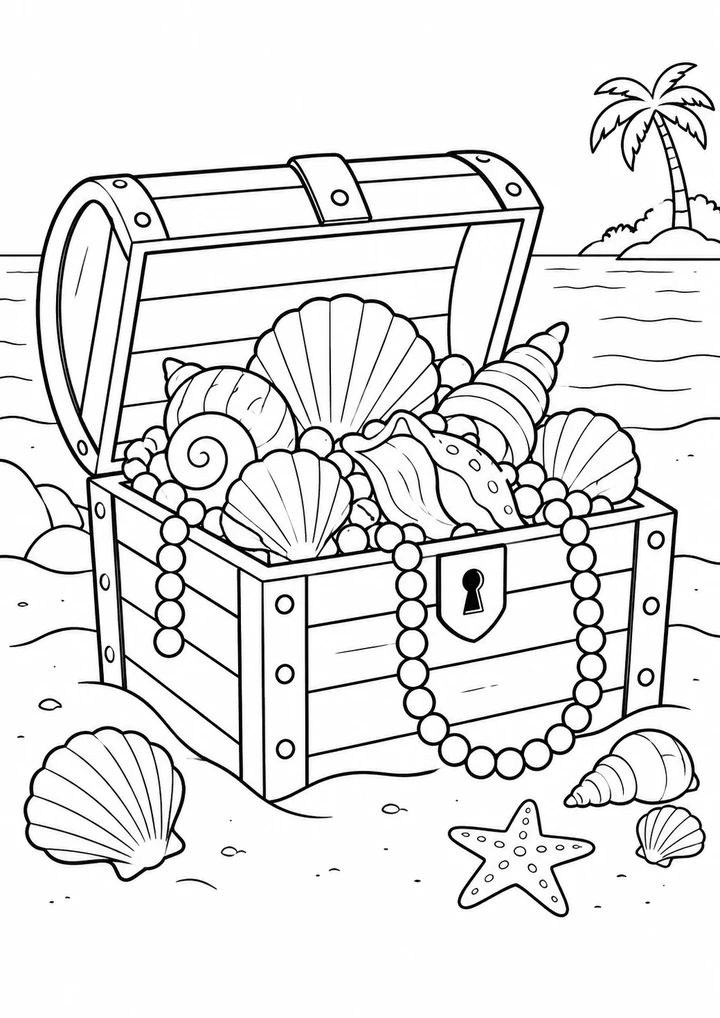 Le coffre rempli de coquillages