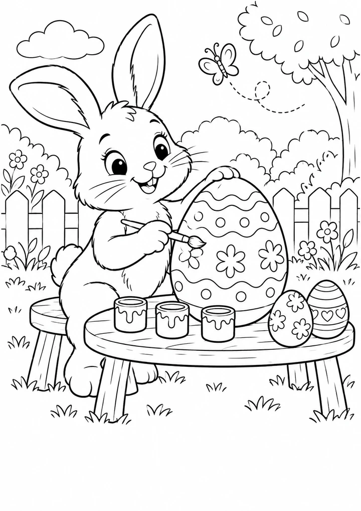 Le lapin peint les œufs