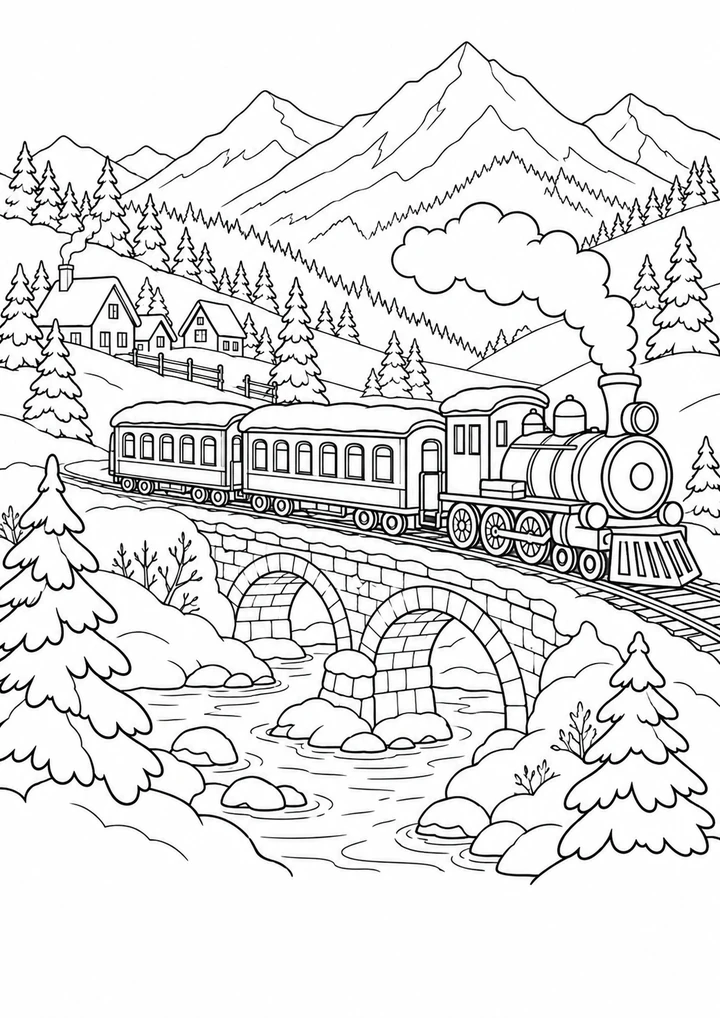 Le train dans la vallée enneigée
