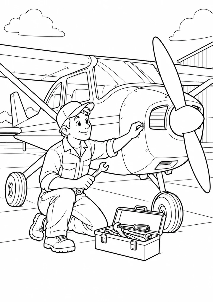 Le mécanicien vérifie le petit avion