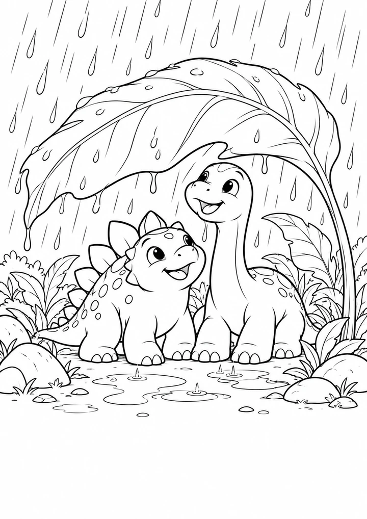Les bébés dinosaures sous la grande feuille