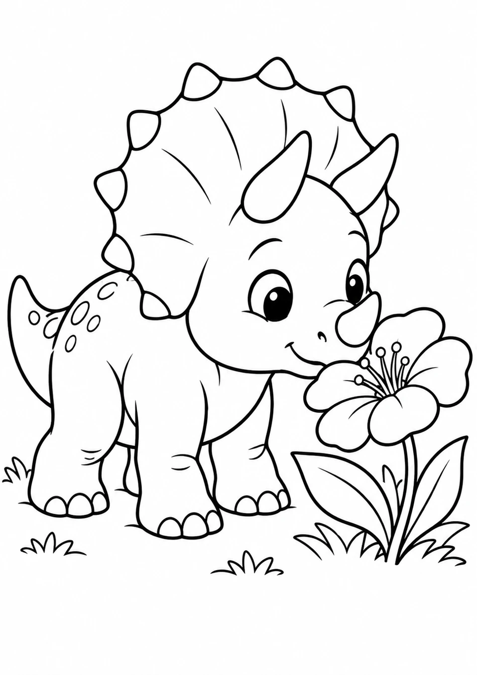 Le bébé tricératops et sa fleur