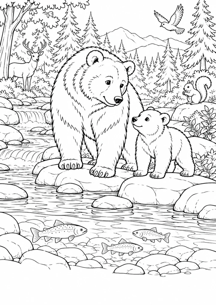 L’ours et son petit au ruisseau