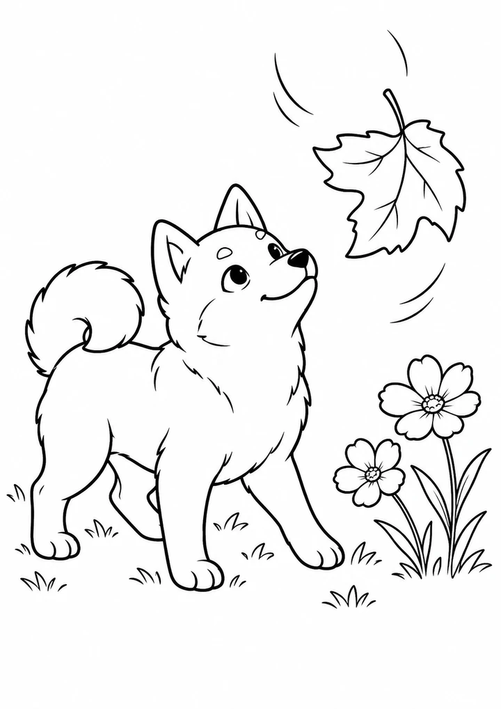 Le shiba découvre la feuille volante
