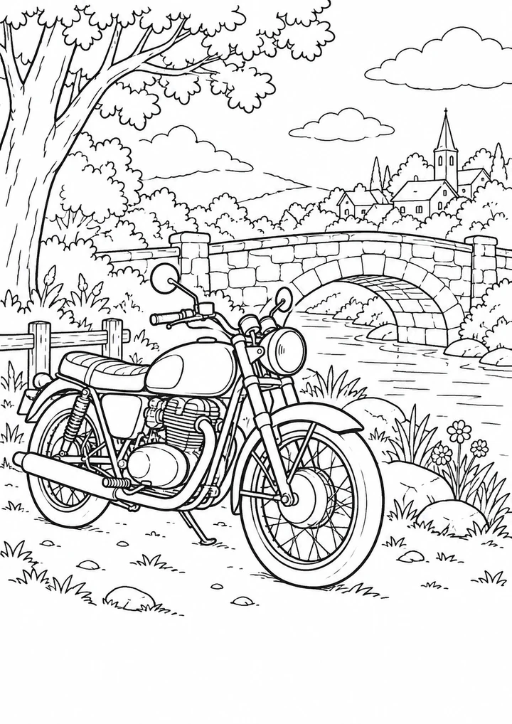 La moto ancienne au pont de pierre