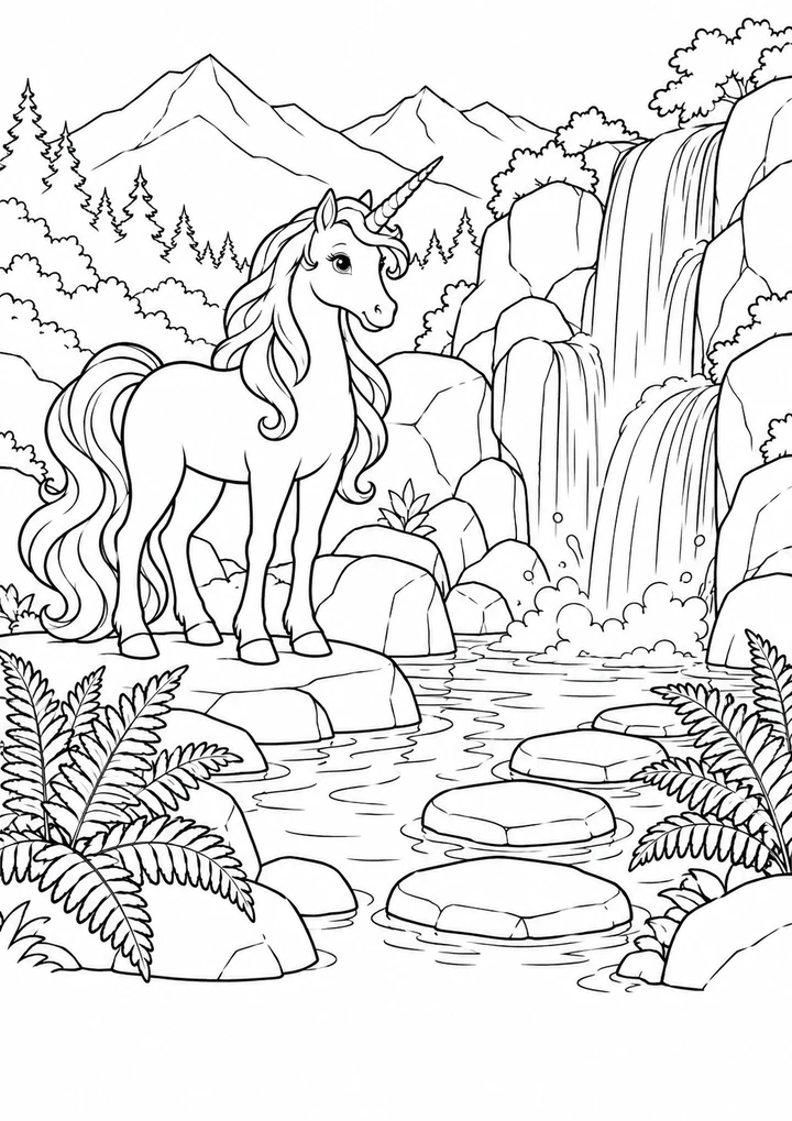 La licorne près de la cascade