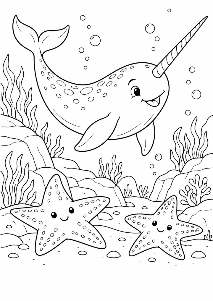 Le narval et les étoiles de mer