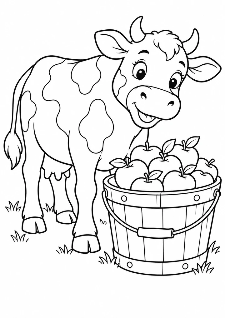 La vache et le seau de pommes