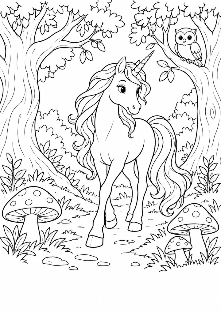 La licorne dans la forêt enchantée