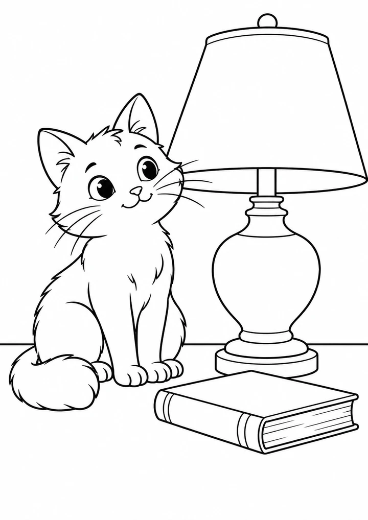 Le chat près de la lampe ronde