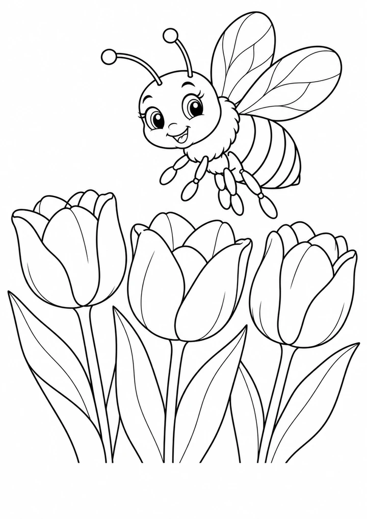 L’abeille près des tulipes