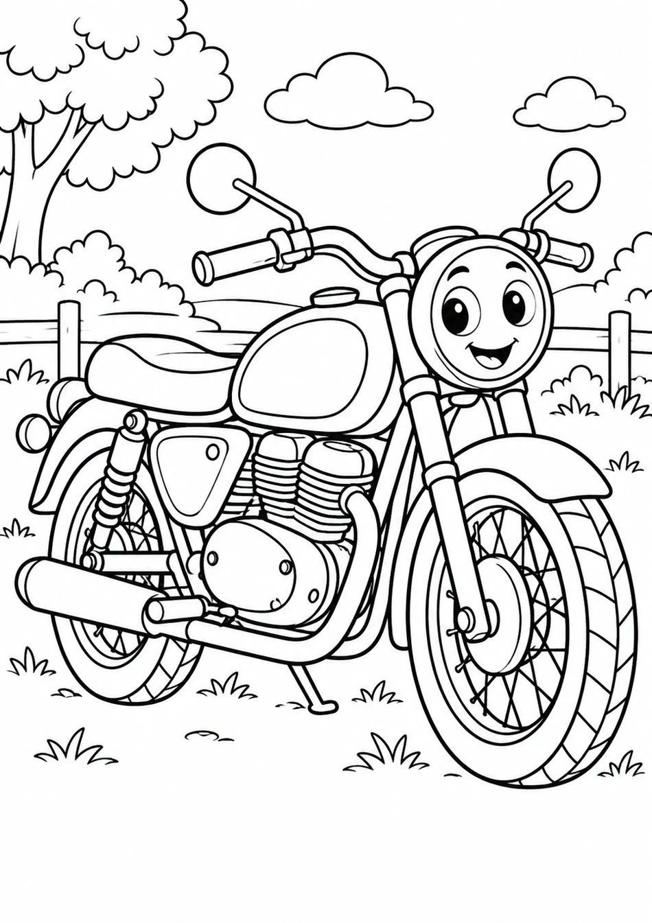 La moto rétro au phare souriant