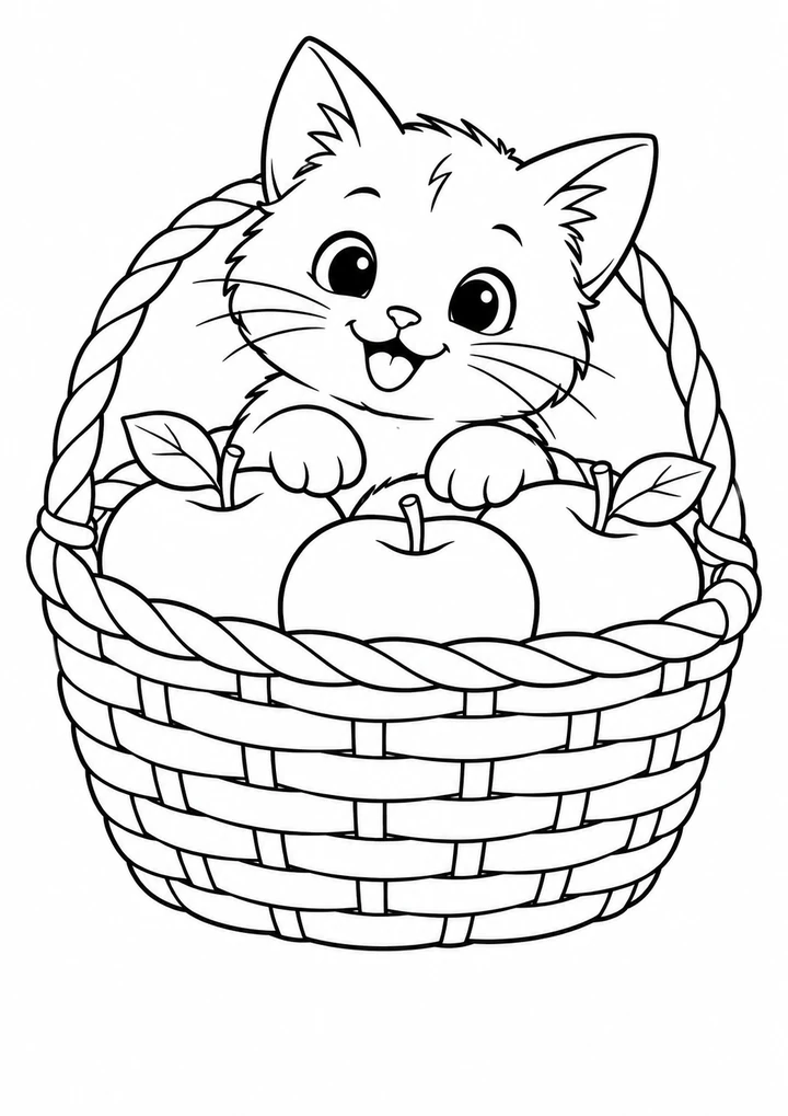 Le chaton dans le panier à pommes