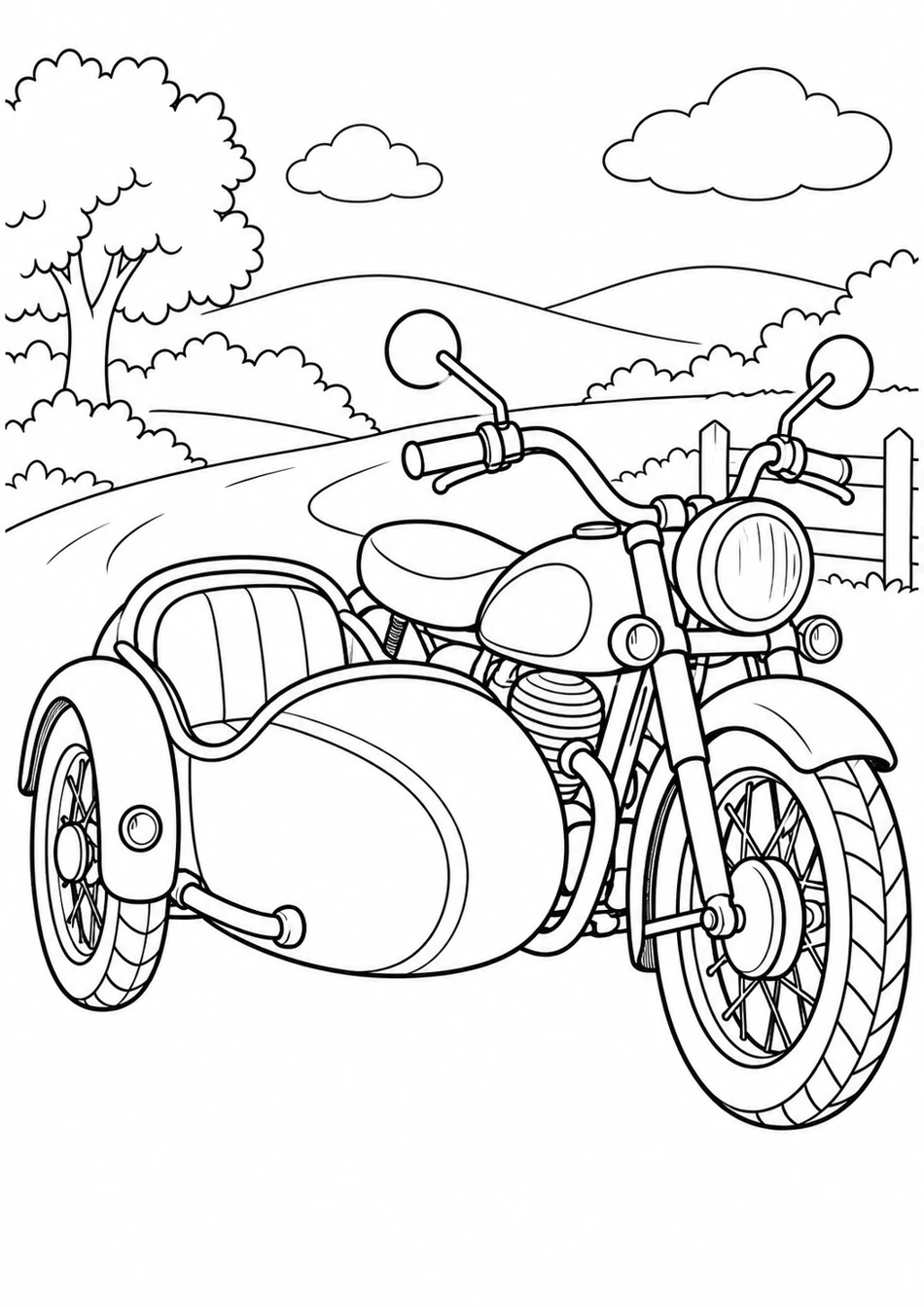 Le side-car sur la route de campagne