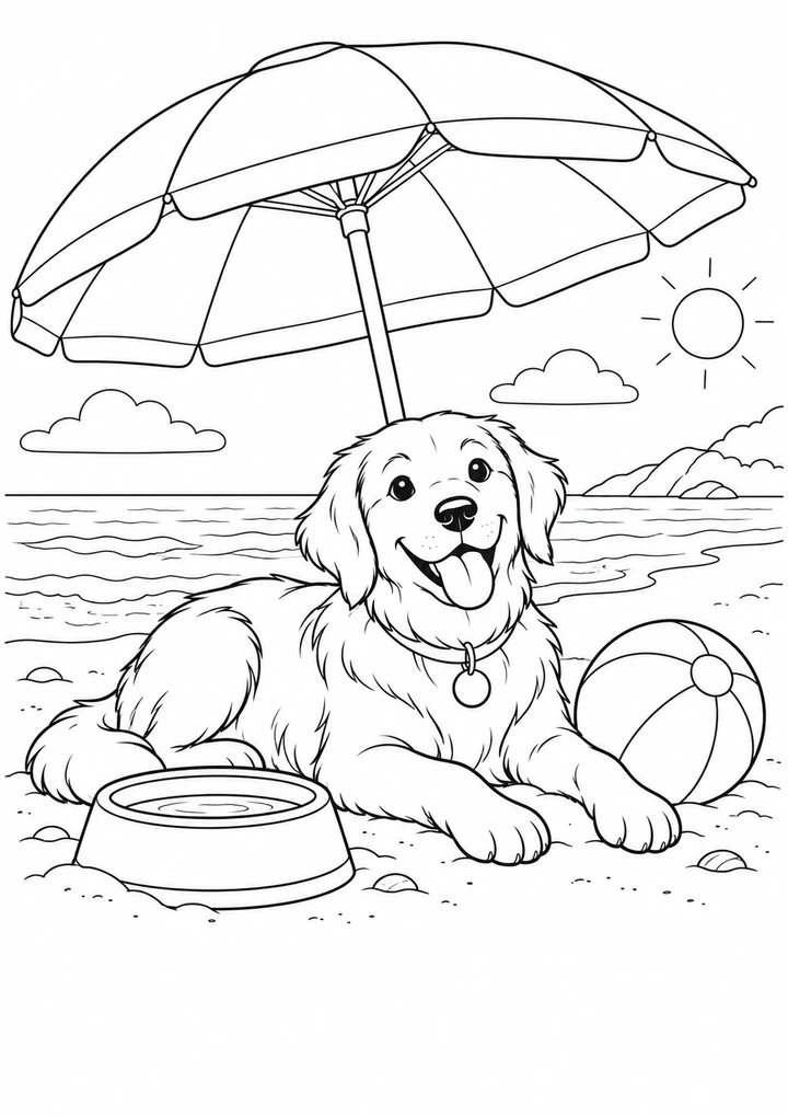 Le chien sous le parasol