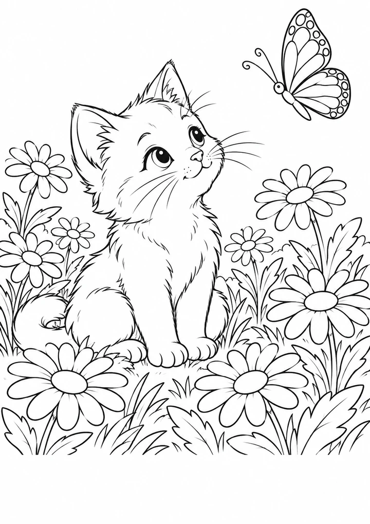 Le chat au milieu des pâquerettes