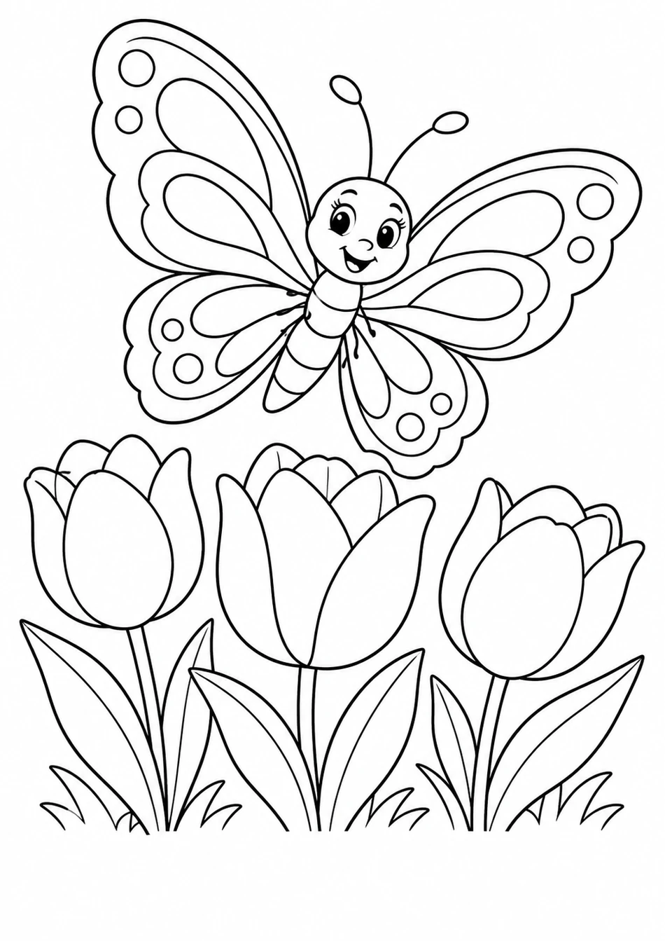Le papillon dans les tulipes