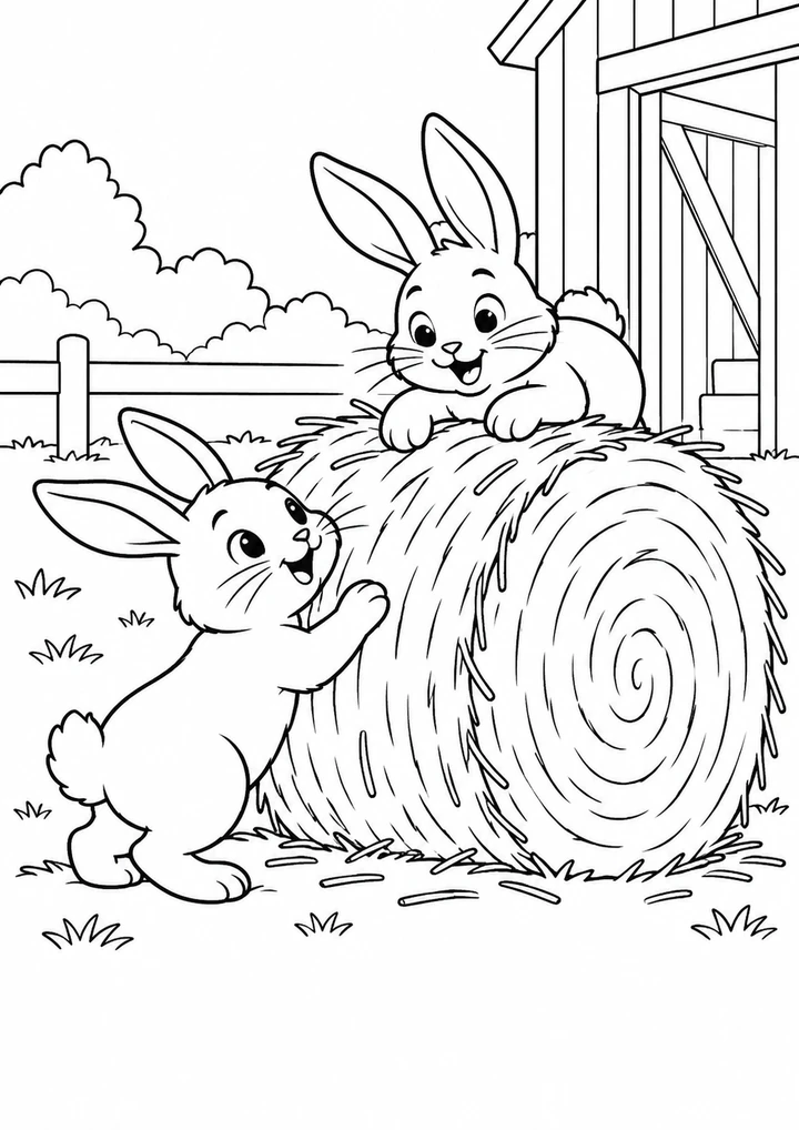 Les lapins dans le foin