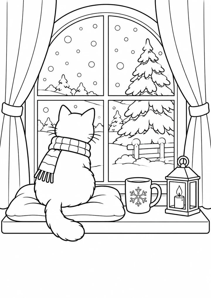 Le chat regarde tomber la neige