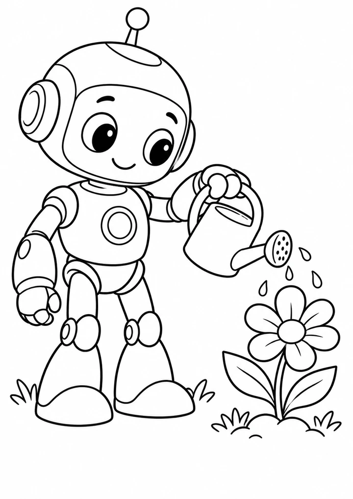 Le robot et son arrosoir rond