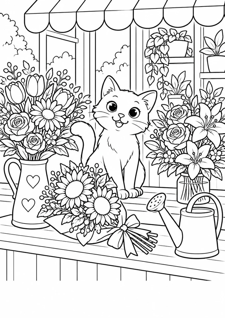 Le chat chez le fleuriste