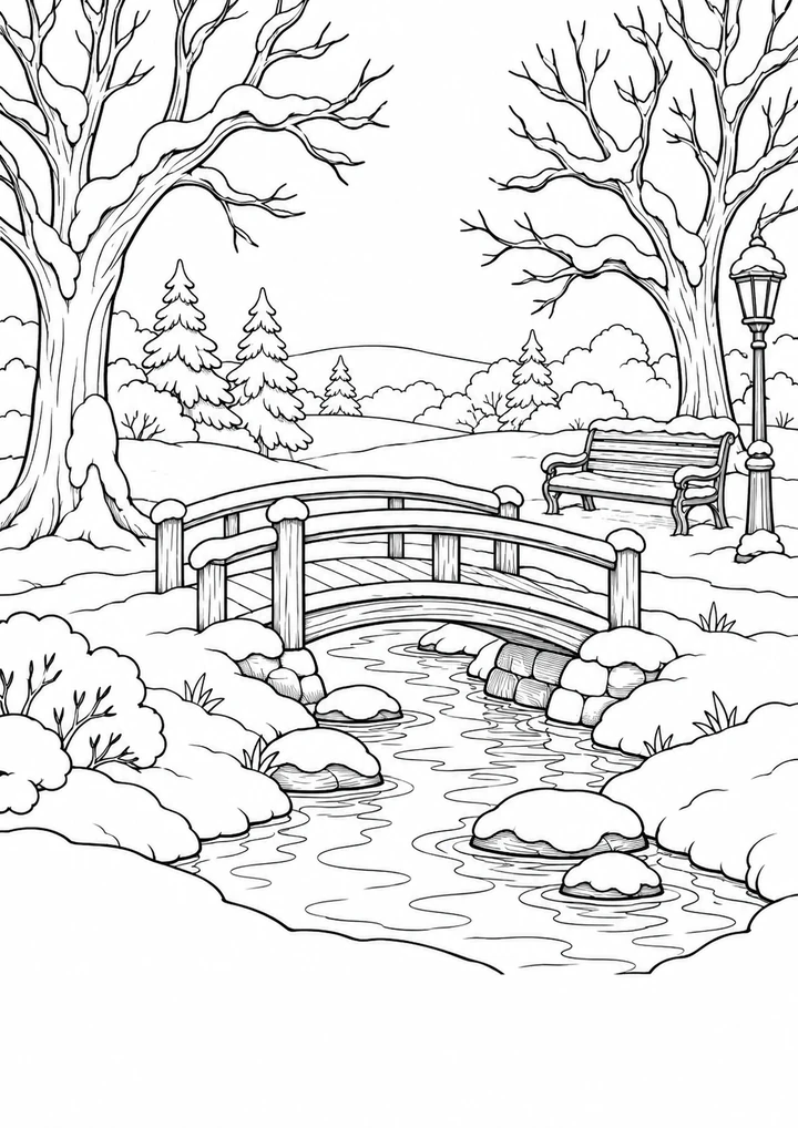 Le pont du parc enneigé