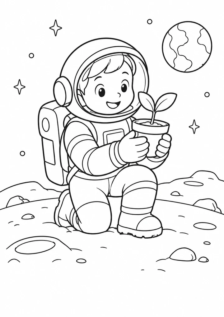 Le petit astronaute et sa plante