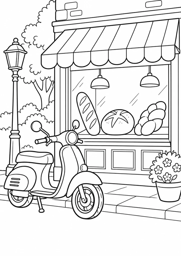 Le scooter à la boulangerie