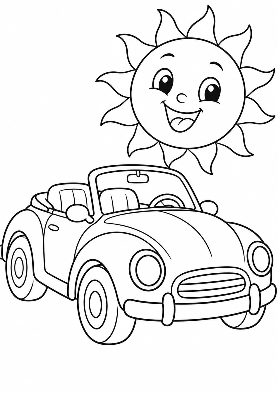 Le cabriolet sous le soleil souriant